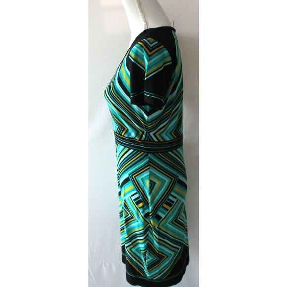 Dana Buchman Women's Green & Black Striped Short Stretch Pull Over Dress Size 8 - Picture 4 of 10